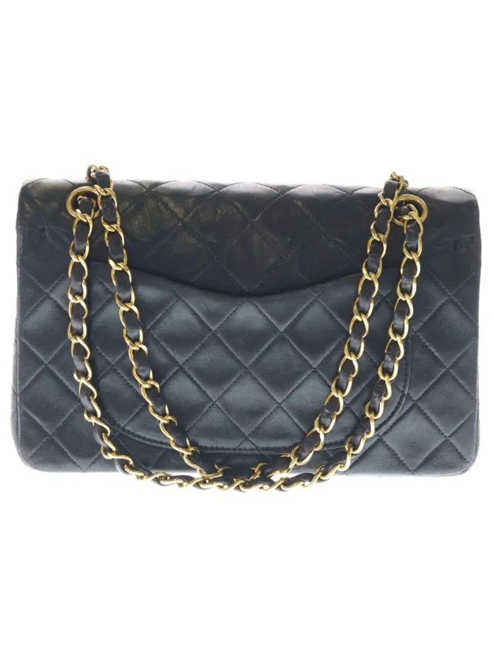 Chanel Quilted 23 Double Flap Chain Shoulder Bag Black Lambskin Gold